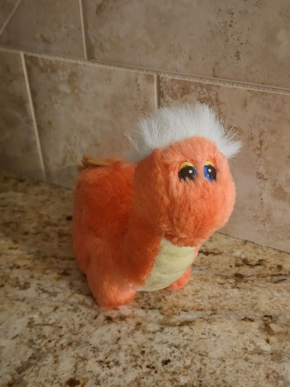 Vintage Plush 4 Play Orange Dragon Dinosaur Plush White Mane Stuffed Animal